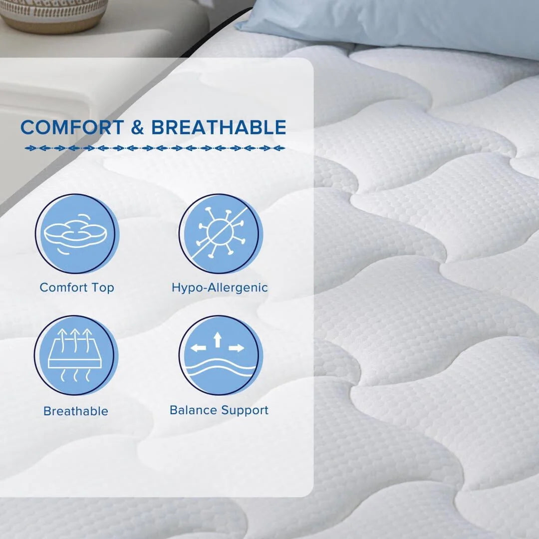 12'' Queen Hybrid Mattress, QUEEN ROSE Hybrid Firm Mattress in a Box with Gel Memory Foam, Individually Wrapped Pocket Coils Innerspring, Pressure-Relieving and Supportive, Mattress Queen Size