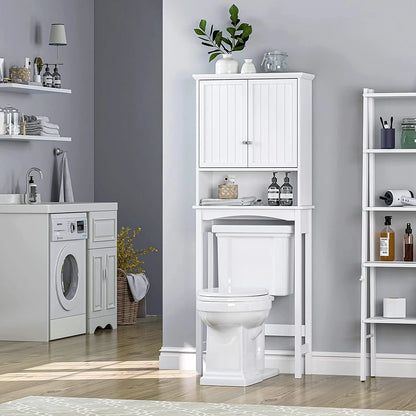 Spirich Home Bathroom Storage over The Toilet, Bathroom Cabinet Organizer with Adjustable Shelf and Double Doors, White Finish