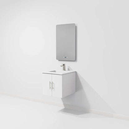 Geneva 24 in W x in D Glossy White Single Bath Vanity Cultured Marble Countertop, 18 in Mirror and Faucet Set