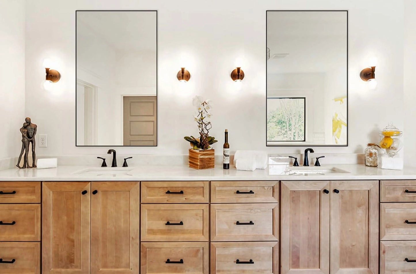 H-A Black& Gold Framed Rectangle Bathroom Mirrors for Wall,Wall Mounted Vintage Mirror Vertical or Horizontal Hanging for Living Room,Bedroom (40''x24''Vintage)