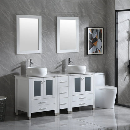 Wonline 60" Bathroom Vanity Wood Cabinet Double Ceramic Sink w/Mirror White