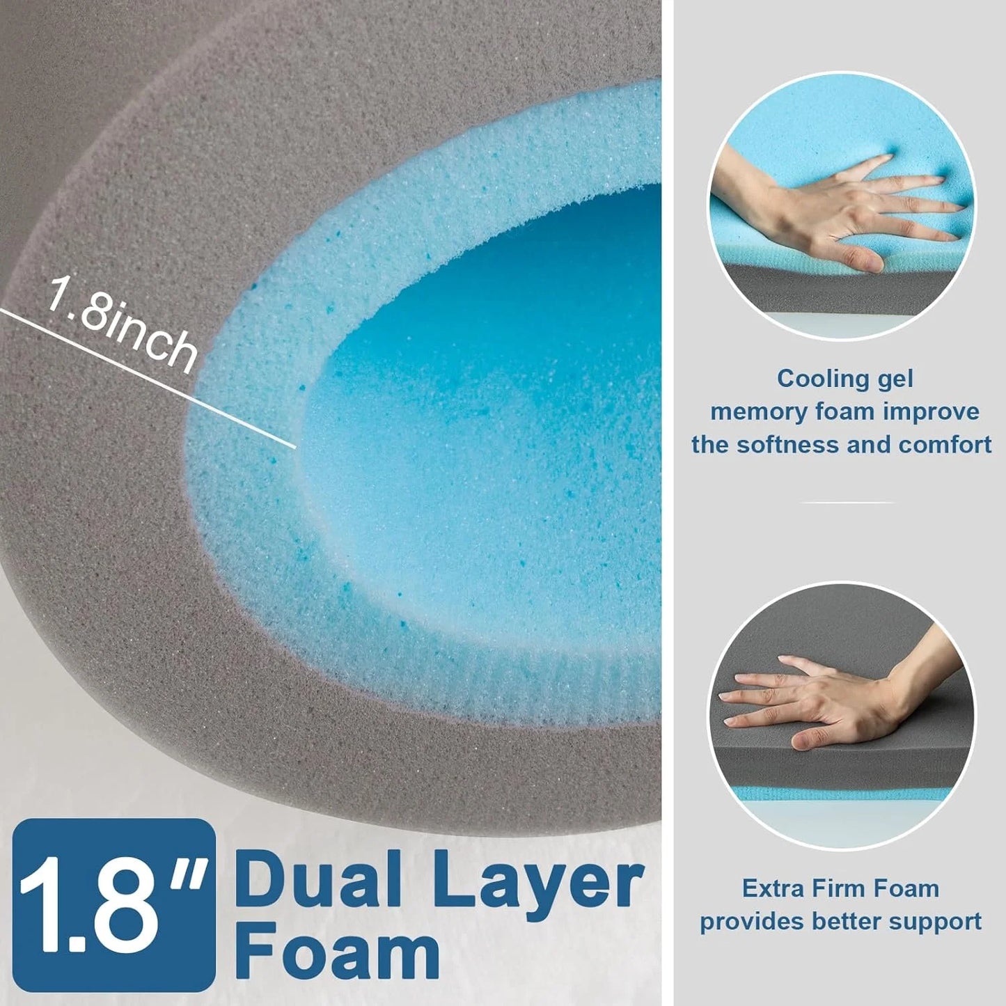 Dual Layer Cooling Mattress Topper Queen Size Memory Foam, 4.5 Inch Pillow Top Mattress Topper (2.7" Extra Thick Soft Plush Mattress Pad &1.8" Gel and Firm Foam for Back Pain)