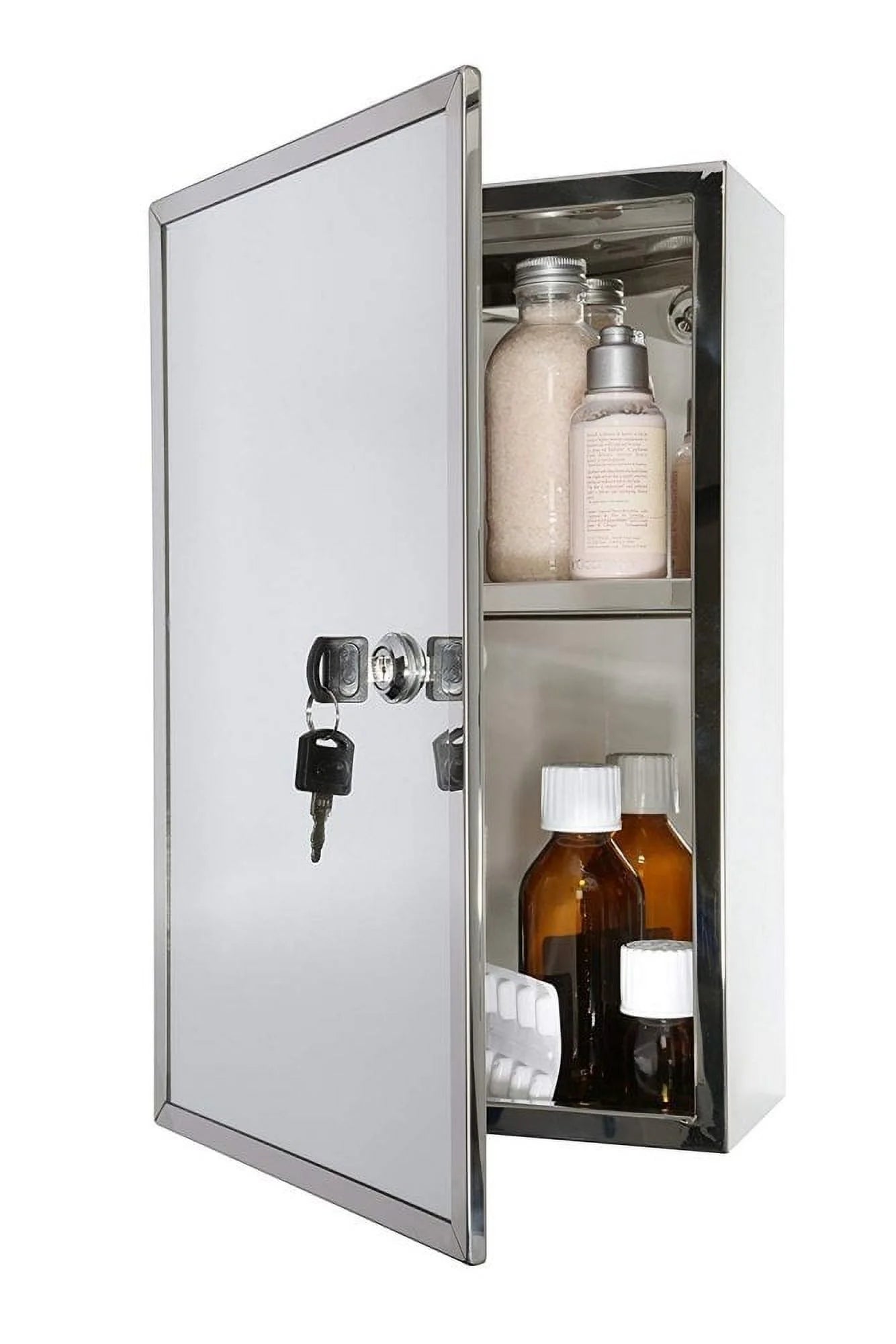 Croydex Trent Lockable Bathroom Storage Medicine Cabinet, Stainless Steel (15.7 x 9.8 in)