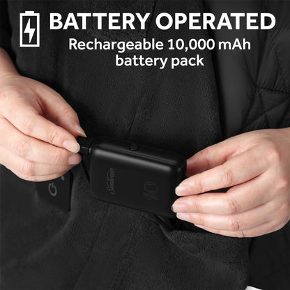 Sunbeam On-the-Go Cordless Heated Throw Blanket with Hood Black Nylon/Microplush 50x66