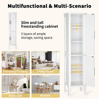 Ktaxon Bathroom Storage Cabinet Narrow Tall, Freestanding Cabinet Storage Tower with 2 Door, White