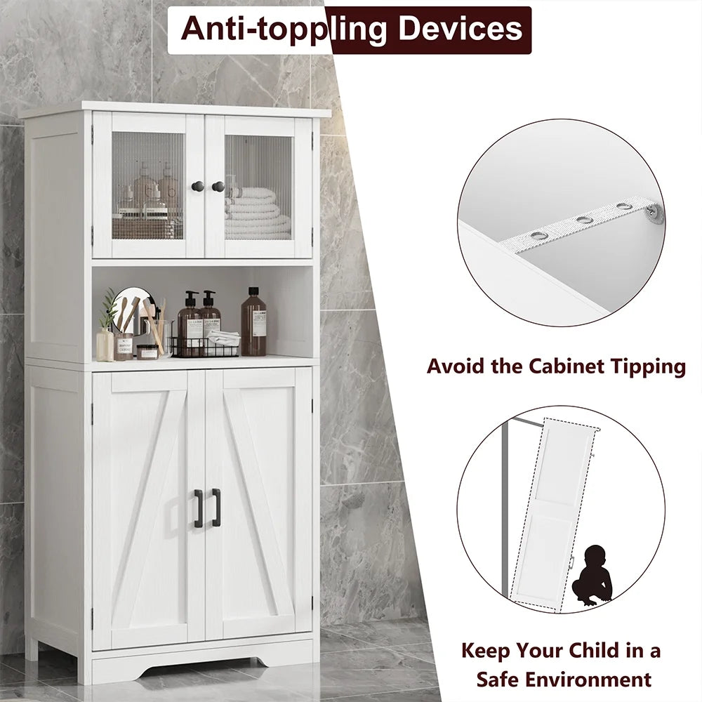 WhizMax Storage Cabinet with Glass Doors and Adjustable Shelves, Bathroom Cabinet, Freestanding Kitchen Pantry Cabinet for Living Room, Dining Room,White