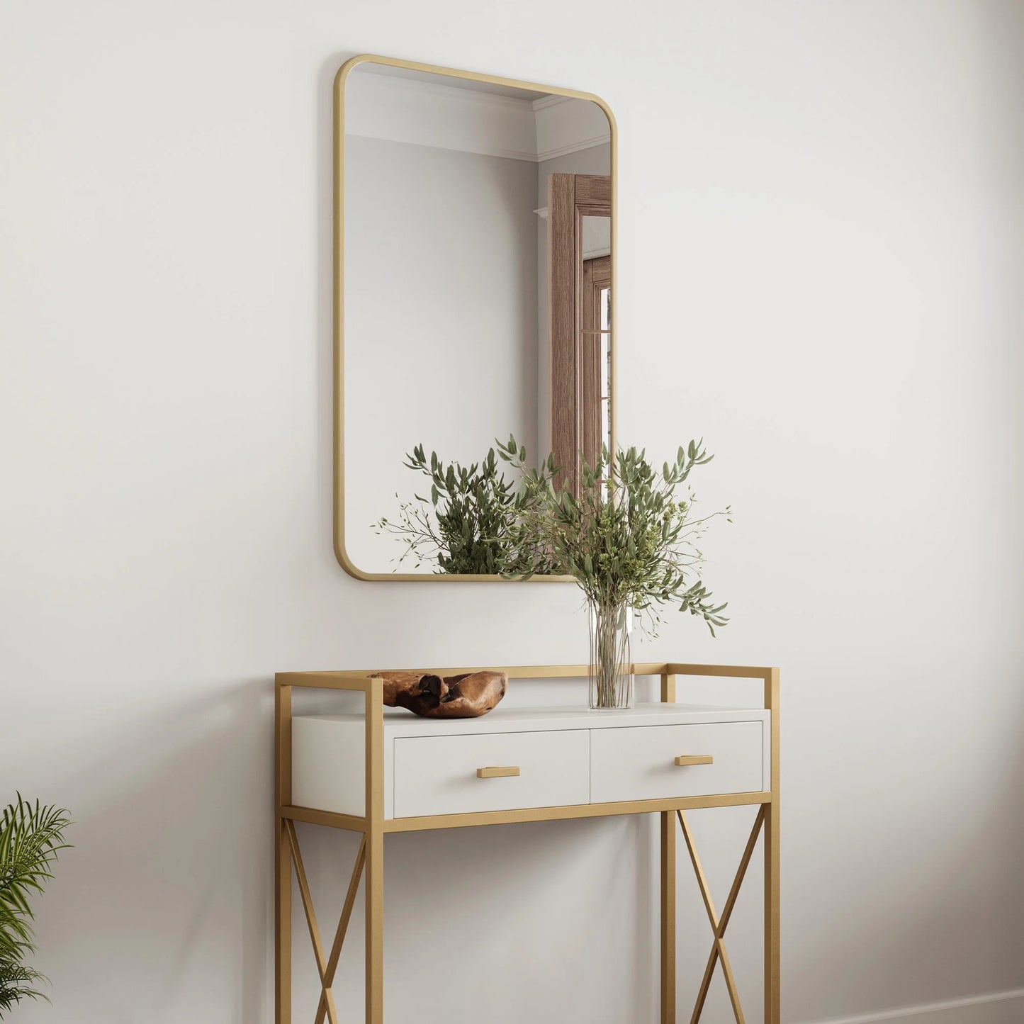 Isla Rectangle Wall Accent Mirror, 30" H x 20" L, Modern Metal Framed, Living Room, Bedroom, Bathroom Vanity Mirror, Gold Design House, 596510-GLD