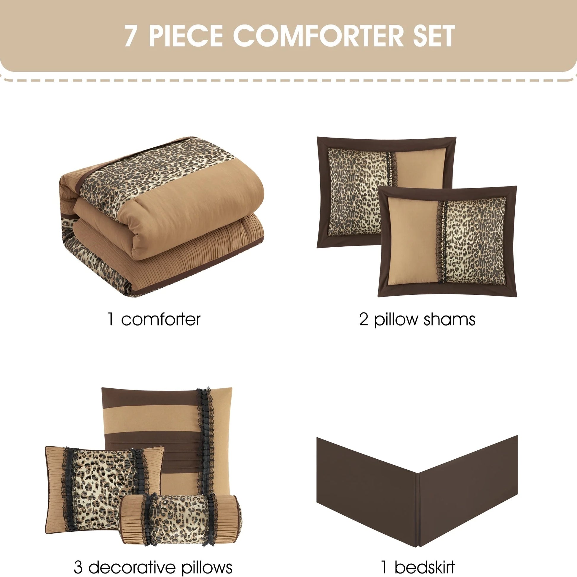 Nanshing Sadie 7-Piece Animal Print Bedding Comforter Set, Brown/Taupe, California King