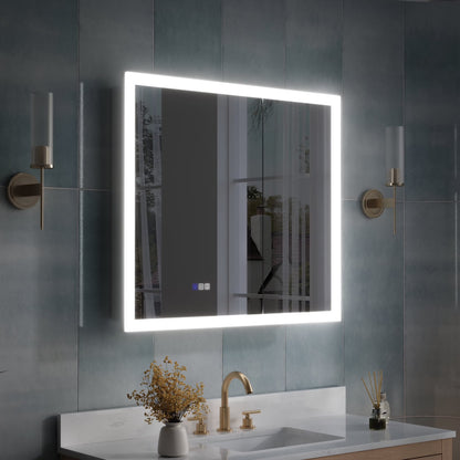 ANGELES HOME 36" x 32" LED Lighted Bathroom Medicine Cabinet with Mirror, 3X Magnification Makeup Mirror, Vanity Mirror Cabinet w/Defogger, Dimmable, Memory Function, Outlets & USB