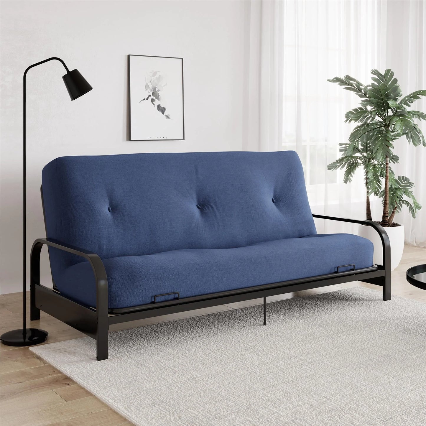 DHP Caden 8 Inch Futon Mattress with Tufted Cover and Recycled Polyester Fill, Full, Blue