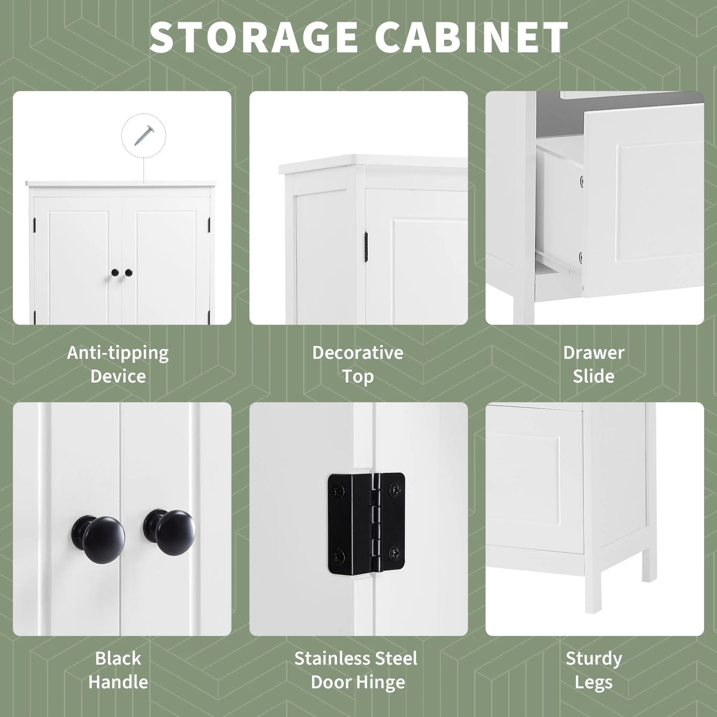 Aukfa 43.3" Tall Wood Storage Cabinet with Two Doors and Adjustable Shelves for Bathroom Kitchen, White