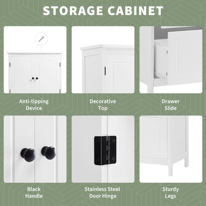 Aukfa 43.3" Tall Wood Storage Cabinet with Two Doors and Adjustable Shelves for Bathroom Kitchen, White