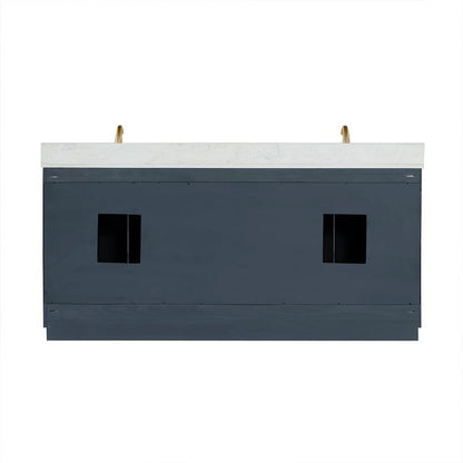 Gazsi 72" Double Bathroom Vanity Set in Black Oak with Grain White Composite Stone Countertop Without Mirror