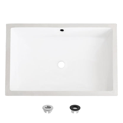 Stylish Undermount 20 Rectangular Porcelain Bathroom Sink with 2 Overflow Finishes P-209H"