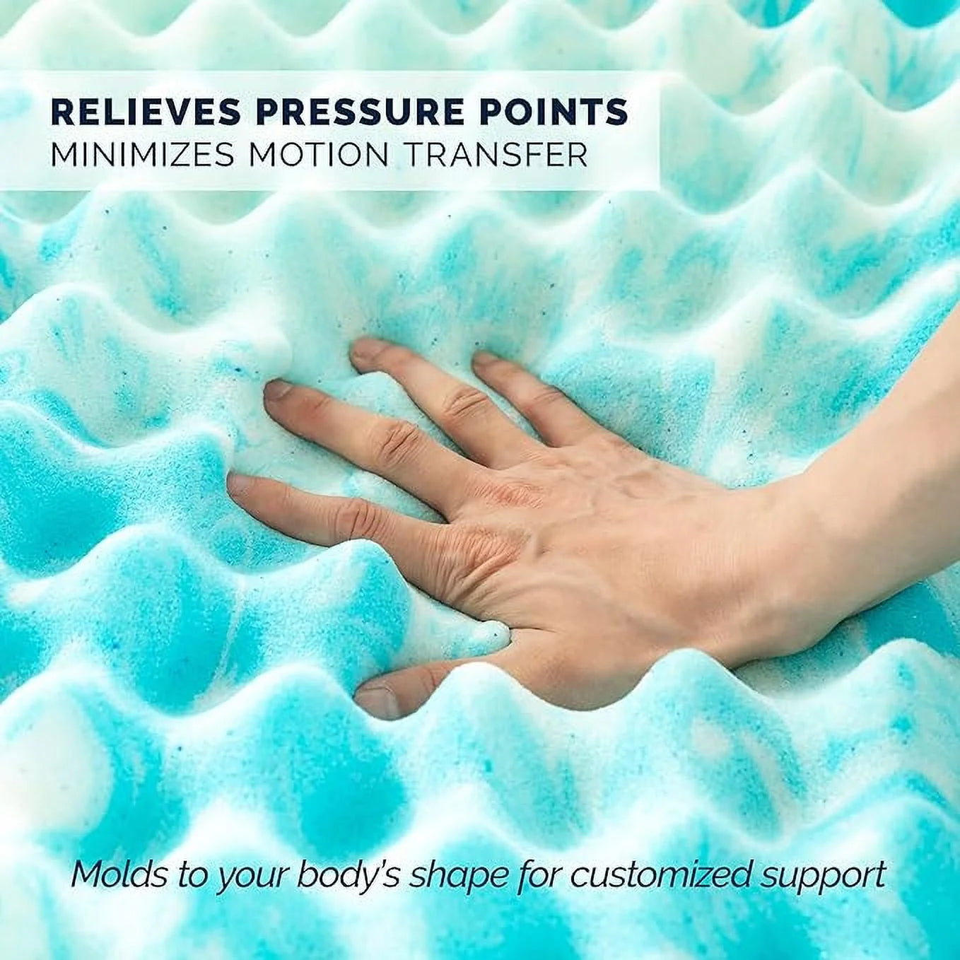 Mocassi Gel-Infused Memory Foam Mattress Topper, 3 Inch, Cooling Mattress Pad with Airflow Support for Pressure Relief - Blue Swirl, King Size