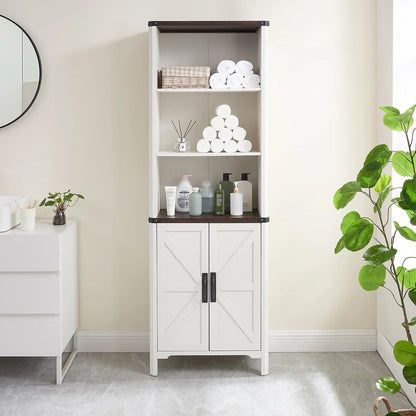 70.87 Tall Bathroom Storage Cabinet, Farmhouse Storage Cabinet with 2 Barn Doors and Adjustable Shelves, Floor Cabinet for Bathroom, Living Room, Entryway, Kitchen (Antique White)