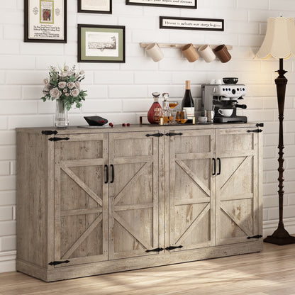 71" Tall Farmhouse Kitchen Pantry Cabinet, 5 Layers Storage Cabinet with Adjustable Shelves, Farmhouse Pantry Cabinet with 4 Barn Doors for Kitchen, Dining Room, Bathroom, Living Room, Rustic White