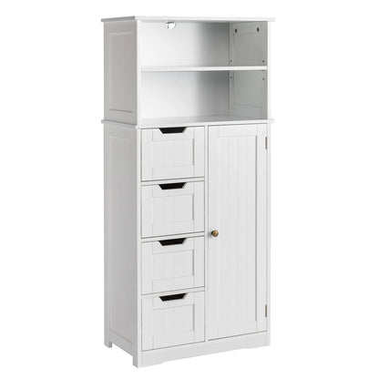 Ktaxon Freestanding Bathroom Floor Cabinet, Multipurpose Storage Cabinet with 4 Drawers, 1 Cupboard & Adjustable Shelves for Kitchen Living Room Bedroom, White