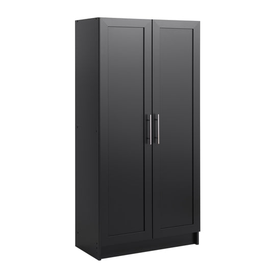Prepac Elite Accent Cabinet with Panel Doors, Black Storage Cabinet, Bathroom Cabinet, Pantry Cabinet with 3 Shelves 16.75" D x 32" W x 65" H, BSCR-1001-1