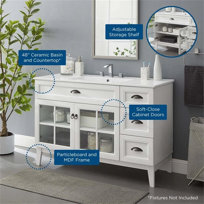 Modway Isle 48" Bathroom Vanity Cabinet in White White