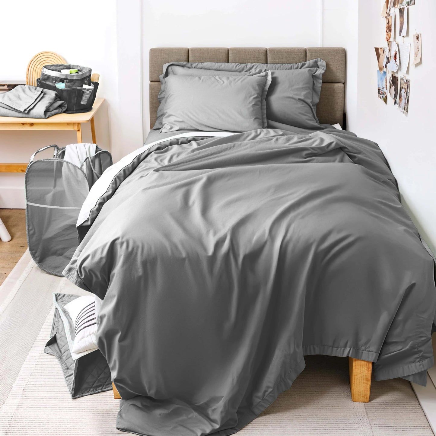 Ravure College Dorm Room Essentials Complete Set, Twin XL Comforter Set, Dorm Bedding, Twin Xl Bed In a Bag Comforter Set with All Dorm Accessories and Bedding, Grey