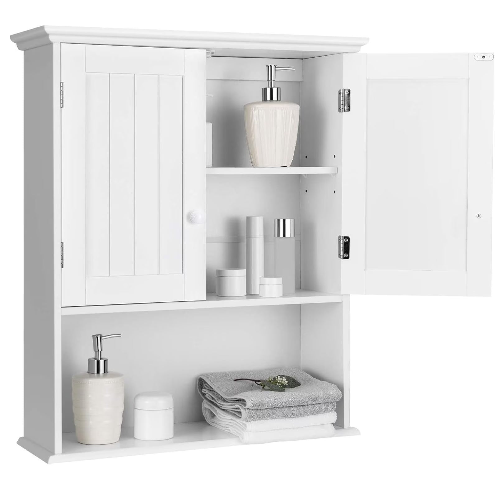 Ditangy Wall Mounted Bathroom Cabinet, Over The Toilet Storage Cabinet w/Double Doors & Adjustable Shelf, Wood Hanging Medicine Cabinet for Living Room, Entryway, Kitchen (White)