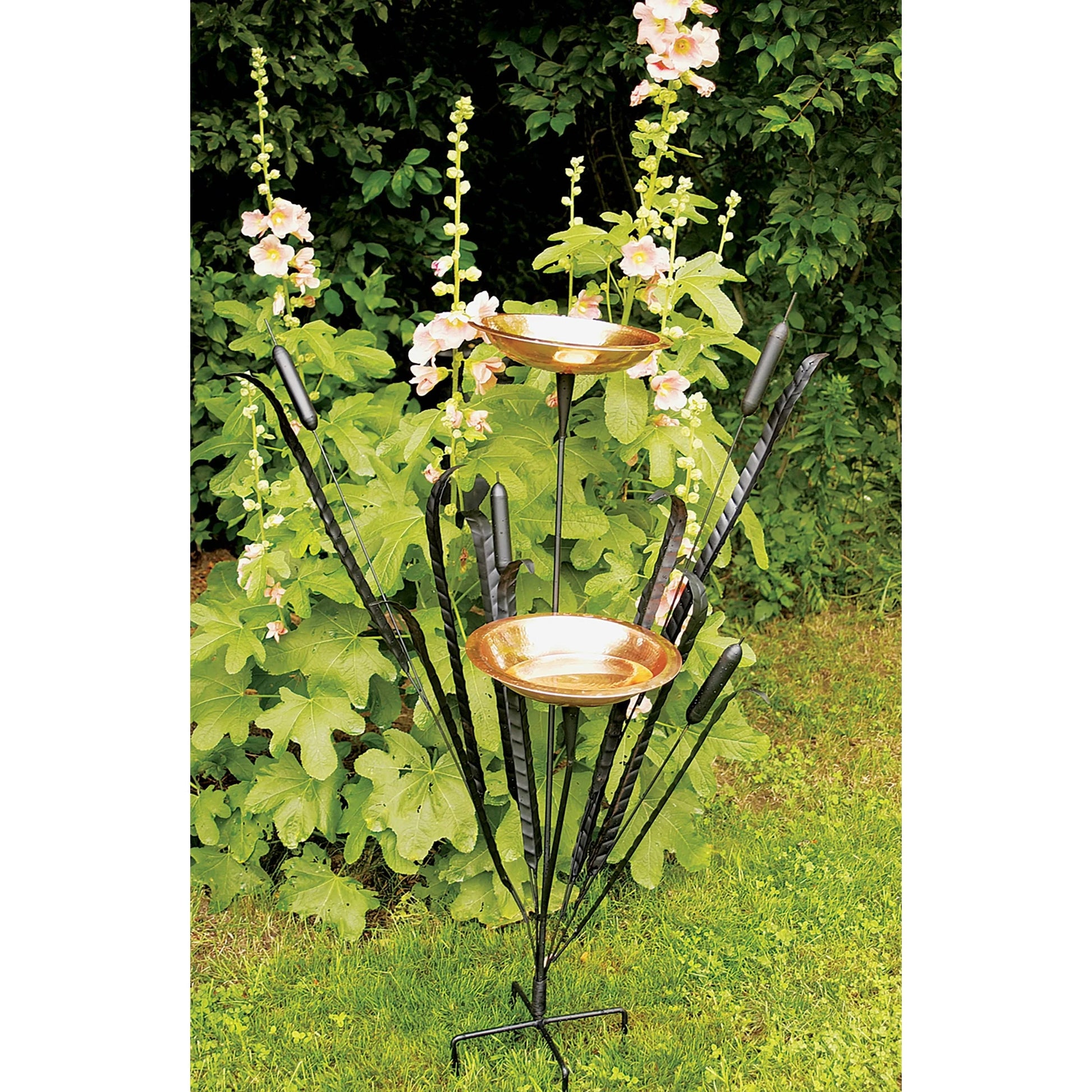 Achla Double Cattail Bird Bath, Copper