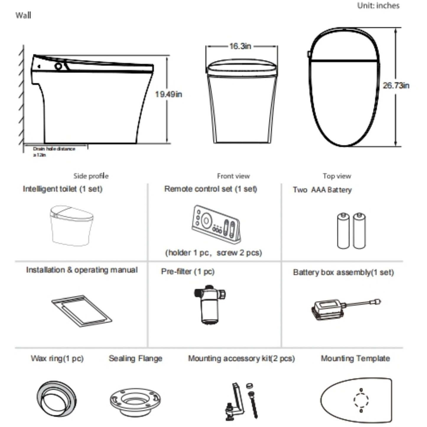WRR Smart Toilet with Tank Built In, Heated Seat Smart Bidet Toilets, Instant Warm Water, Foam Shield, Sensor to Open/Close/Flush, Pump-assisted, Blackout Flush, LED Display(Premium)