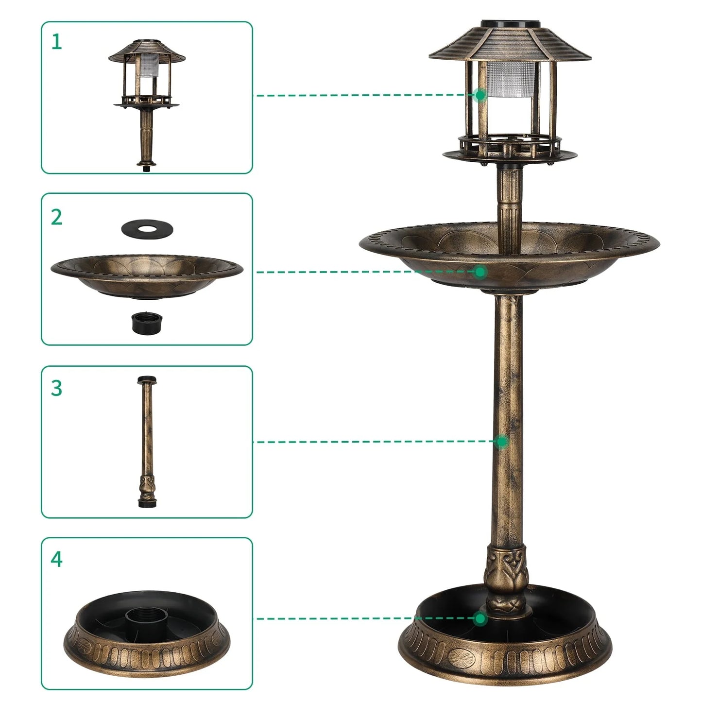 Zimtown Courtyard 42 Inch Bird Bath w/Solar Light Garden Decor
