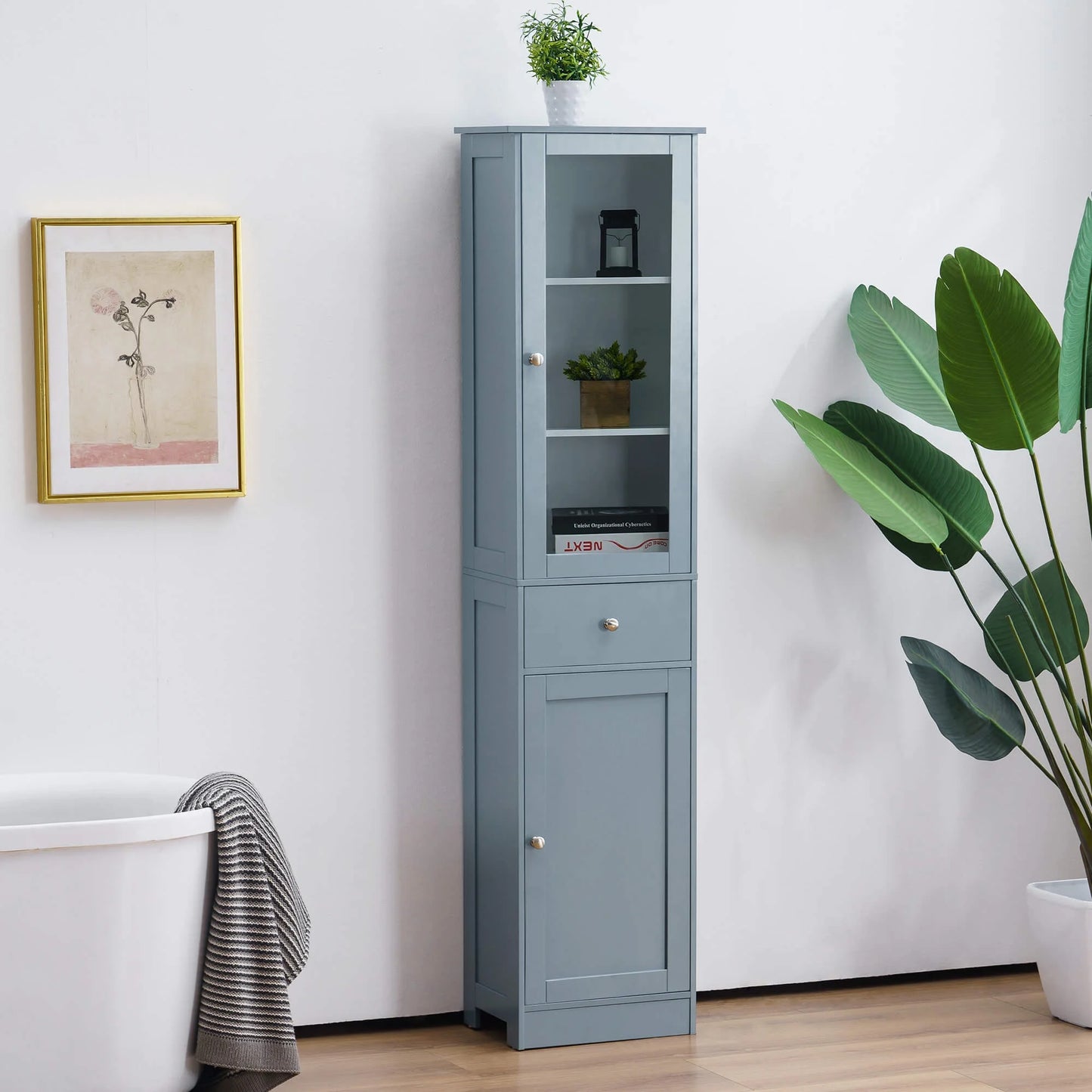 Ivinta 60.1 inch Bathroom Storage Cabinet, Floor Standing Organizer Cabinet, Slim Bathroom Tower Cabinet