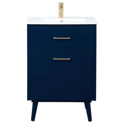 Elegant Decor Boise 24" Solid Wood and MDF Bathroom Vanity in Blue