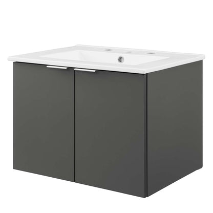 Sink Vanity Cabinet, Wall Mounted, Melamine, Green White, Modern Contemporary Urban Design, Hotel Bedroom Bathroom Master Suite Guest
