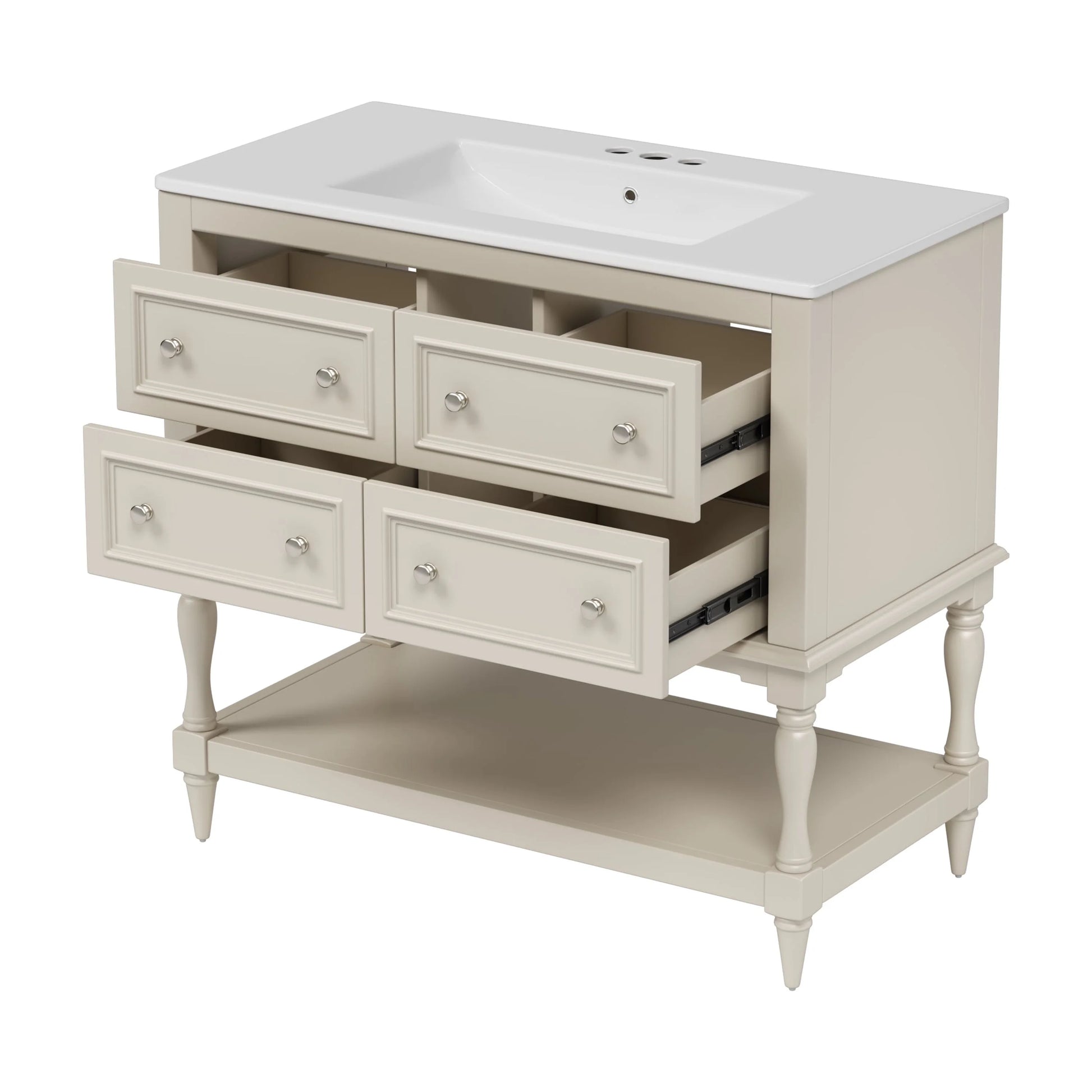 Harper & Bright Designs 36" Bathroom Vanity with Sink, Bathroom Storage Cabinet with Drawers, Single Sink Bathroom Vanity, Beige