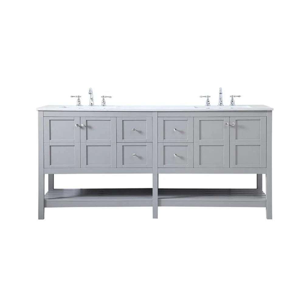 Elegant Decor Theo 72" Steel and Solid Wood Double Bathroom Vanity in Gray