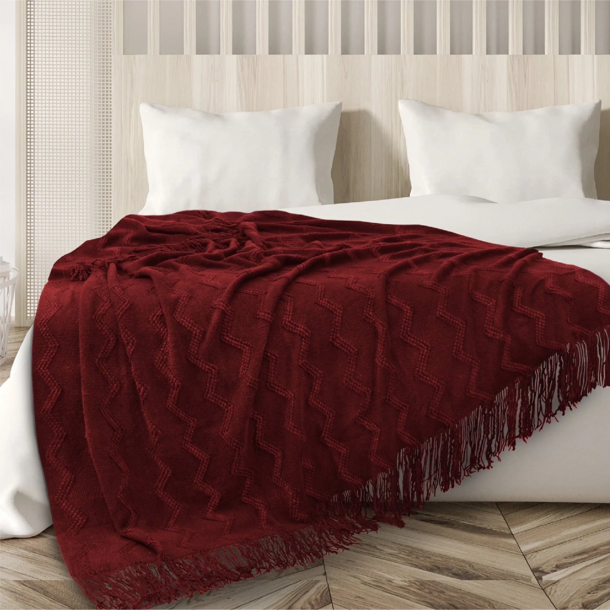 PAVILIA Maroon Red Knit Throw Blanket Couch, Soft Knitted Boho Farmhouse Home Decor Woven Throw, Cozy Decorative Afghan Bed Sofa, Outdoor Summer Fall Gift Lightweight, Burgundy Wine Cranberry, 50x60