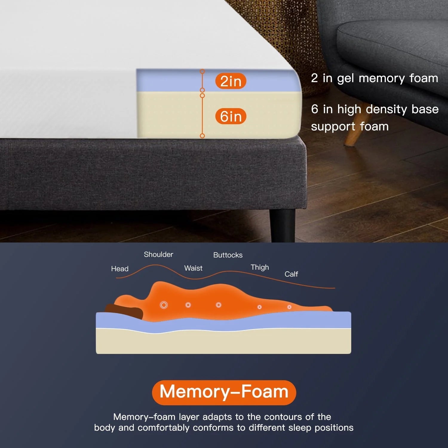 FDW Memory Foam Mattress 8 inch Twin Size Gel Mattress for Cool Sleep Pressure Relief CertiPUR-US Certified/Pressure Relieving