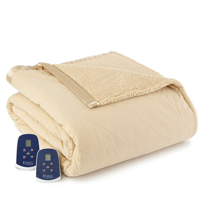 Shavel Home Products Micro Flannel® Reverse to Sherpa Electric Blanket, Full, Chino