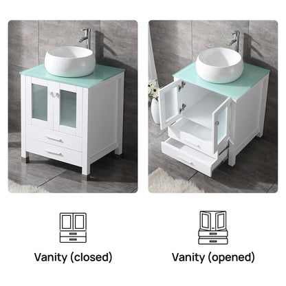 Wonline 24" Bathroom Vanity Cabinet Ceramic Sink Faucet Drain Combo w/Mirror Set White