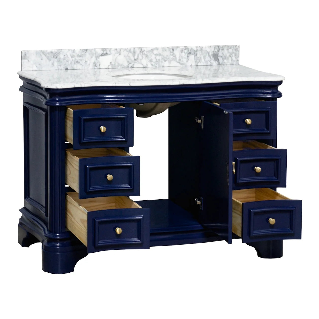 Katherine 48" Bathroom Vanity with Royal Blue Cabinet and Carrara Marble Top