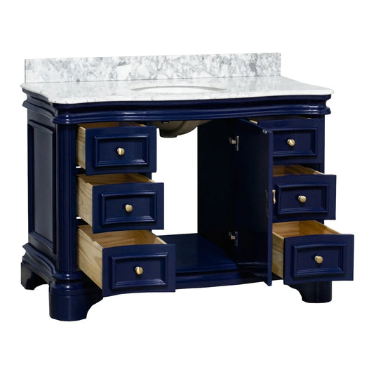Katherine 48" Bathroom Vanity with Royal Blue Cabinet and Carrara Marble Top