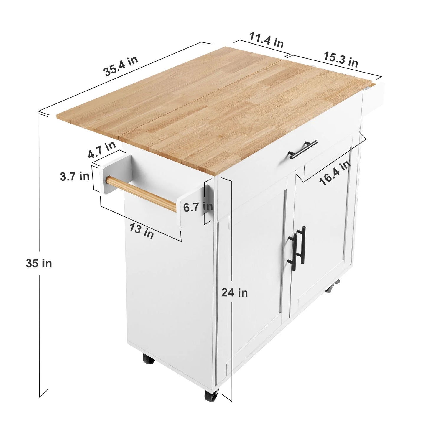 VEVOR Kitchen Island Cart with Solid Wood Top, 35.4" Width Mobile Carts with Storage Cabinet, Rolling Kitchen Table with Spice Rack, Towel Rack, Drop Leaf and Drawer