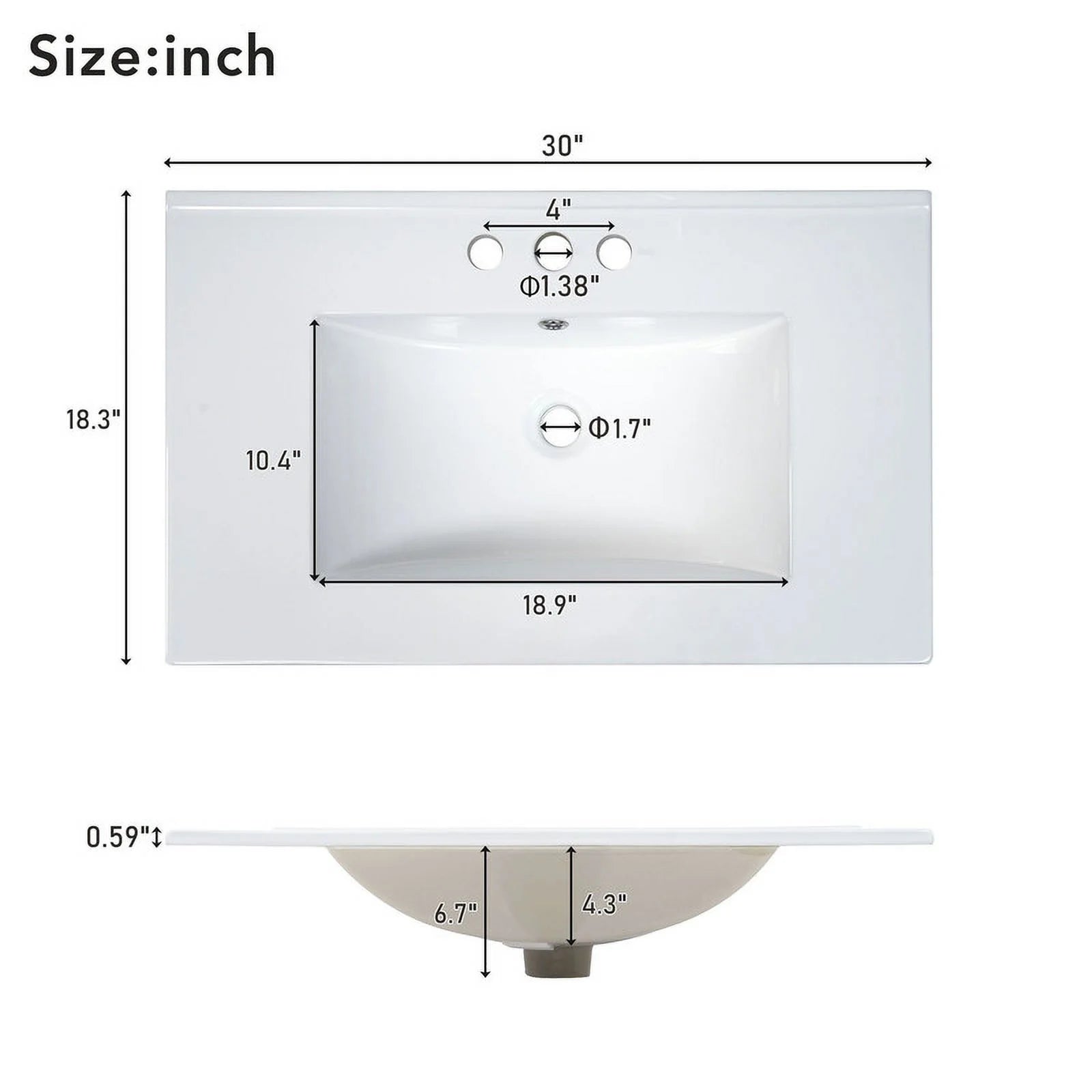 Bellemave 30" Bathroom Vanity with Sink, Cabinet with Sink Combo Set with Top, Bathroom Storage Cabinet with 3 Drawers and 1 Soft Closing Door, 30 Inch Vanity with Sink for Bathroom(White)