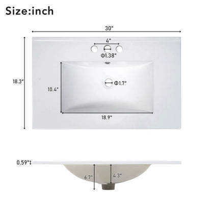 Bellemave 30" Bathroom Vanity with Sink, Cabinet with Sink Combo Set with Top, Bathroom Storage Cabinet with 3 Drawers and 1 Soft Closing Door, 30 Inch Vanity with Sink for Bathroom(White)
