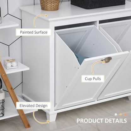 Resenkos Bathroom Floor Cabinet,Bathroom Storage Cabinet with 2-Compartment Hamper, Modern Bathroom Floor Cabinet for Washroom, White