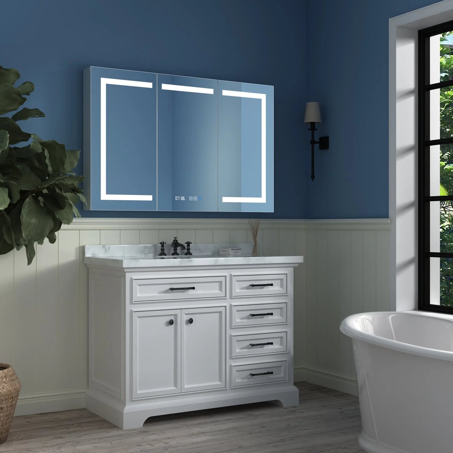 ExBrite LED Lighted Bathroom Medicine Cabinet with Mirror Recessed or Surface led Medicine Cabinet 48"x 32"