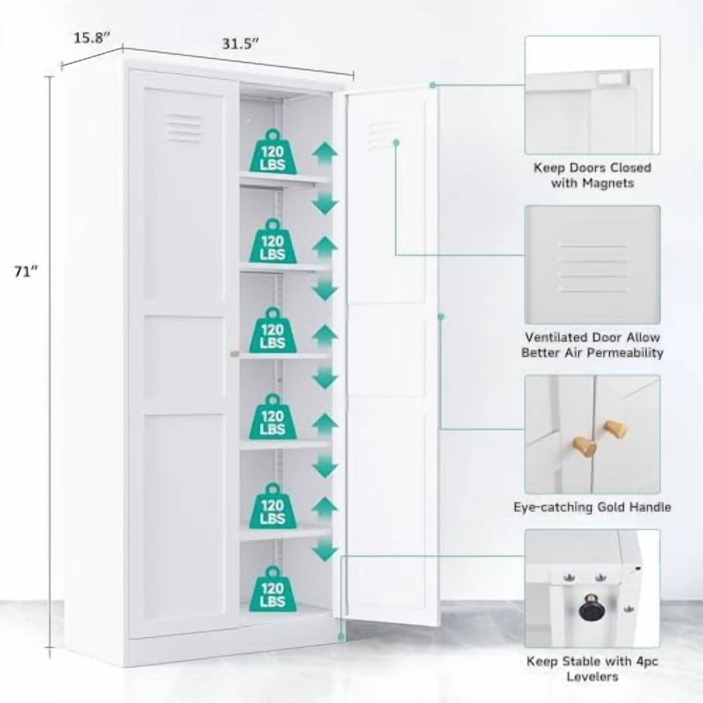 Metal Wardrobe Cabinet with Hanging Rod,Black Armoire Wardrobe Closet,Metal Clothing Storage Cabinet with Adjustable Shelves and Doors,72" Cloth Storage Cabinets for Home,Living/Laundry Room