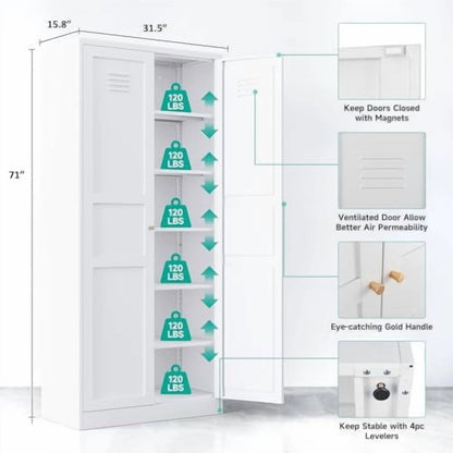 Metal Wardrobe Cabinet with Hanging Rod,Black Armoire Wardrobe Closet,Metal Clothing Storage Cabinet with Adjustable Shelves and Doors,72" Cloth Storage Cabinets for Home,Living/Laundry Room