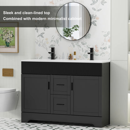 Eclife 48-Inch Mid-Century Modern Green Double Sink Bathroom Vanity with Resin Countertop