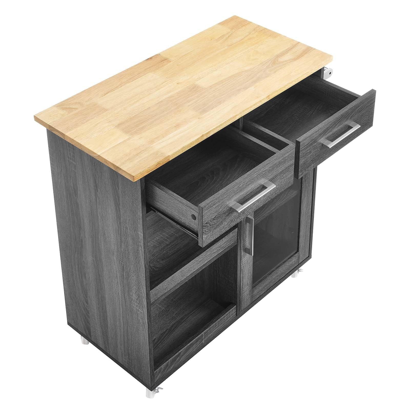 Culinary Rolling Kitchen Cart with Storage in Charcoal Natural - 3 Tiers Kitchen Island on Wheels with Towel Bar, Functional as a Coffee Station, Bar Cabinet or Butcher Block Island