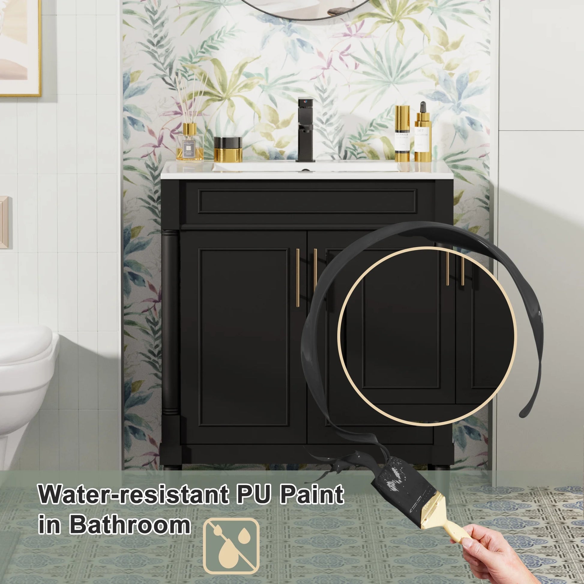 30" Freestanding Bathroom Vanity with Ceramic Sink Top, Faucet, Classic Tapered legs